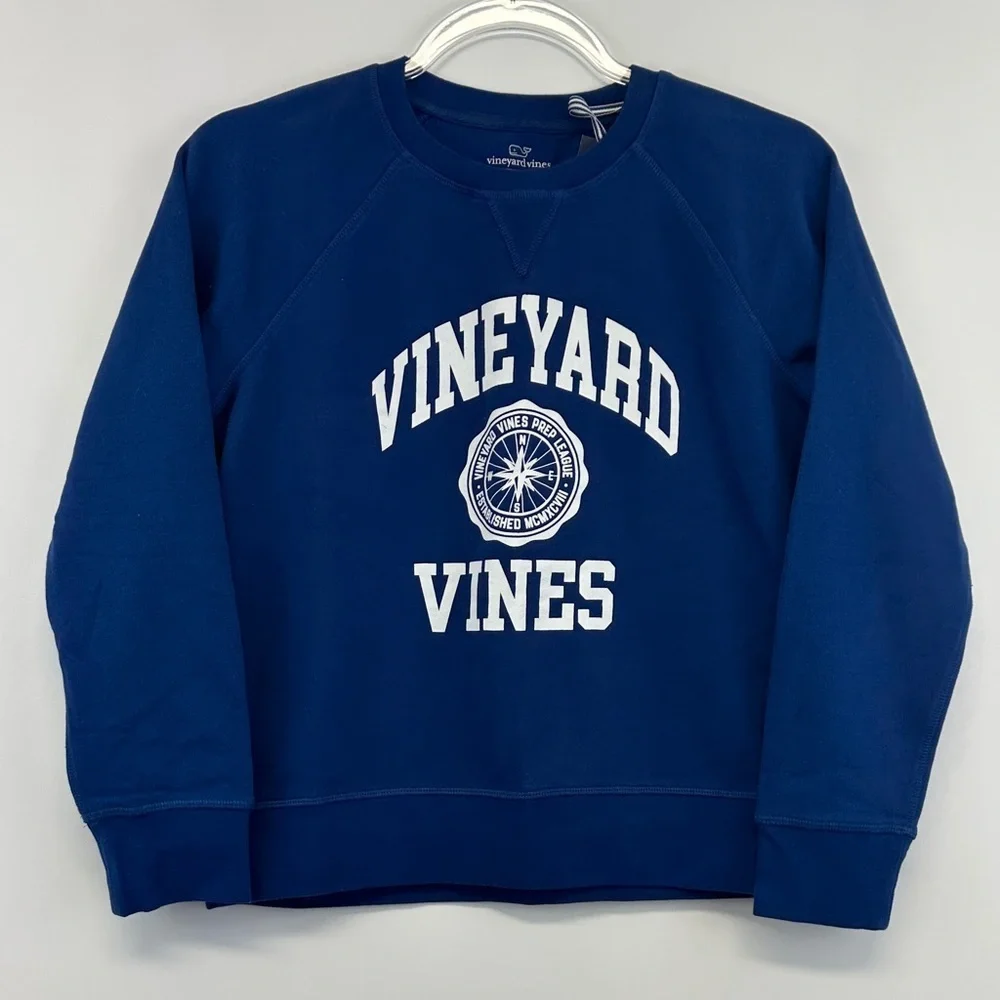NWT Vineyard Vines Prussian Blue Logo Graphic Crewneck Sweatshirt Kids 12/14